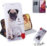 Voor Samsung Galaxy S21 Ultra 5G Gekleurde tekening Horizontale flip lederen tas, met houder & kaartsleuven en portemonnee (pug)