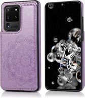 Voor Samsung Galaxy S20 Ultra dubbele gesp Mandala patroon PU + TPU beschermhoes met kaartsleuven & houder & fotolijst (paars)