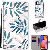 Voor Samsung Galaxy A20s Gekleurde Tekening Cross Textuur Horizontale Flip PU Lederen Case met Houder & Kaartsleuven & Portemonnee & Lanyard (Roze Groene Naalden)