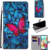 Voor Samsung Galaxy A71 5G Gekleurde tekening Cross Texture Horizontale Flip PU lederen tas met houder & kaartsleuven & portemonnee & lanyard (grote rode vlinder op blauw)