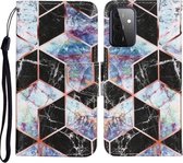 Voor Samsung Galaxy A72 5G Gekleurde Tekening Patroon Horizontale Flip PU Lederen Case met Houder & Kaartsleuven & Portemonnee & Lanyard (Zwart Marmer)