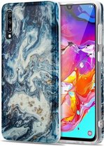 Voor Samsung Galaxy A70 TPU Gilt Marble Pattern beschermhoes (blauw)