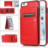 Effen kleur pc + TPU beschermhoes met houder en kaartsleuven voor iPhone 6 (rood)