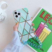 Galvaniserend splicing geometrisch patroon TPU beschermhoes met kettingriem voor iPhone 12/12 Pro (groen)