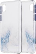 Voor Samsung Galaxy A01 Core Marble Pattern Glittery Powder Shockproof TPU Case met afneembare knoppen (淡 蓝色)