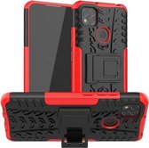 Voor Xiaomi Redmi 9C Tyre Texture Shockproof TPU + PC beschermhoes met houder (rood)