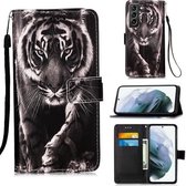 Voor Samsung Galaxy S21 + 5G Gekleurd tekeningpatroon Vlak geweven horizontaal Flip lederen hoesje met houder & kaartsleuf & portemonnee & lanyard (zwart-witte tijger)