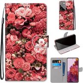 Voor Samsung Galaxy S21 Ultra 5G Gekleurde Tekening Cross Textuur Horizontale Flip PU Lederen Case met Houder & Kaartsleuven & Portemonnee & Lanyard (Pink Rose Garden)