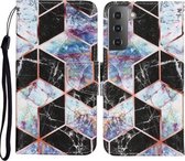 Voor Samsung Galaxy S21 + 5G Gekleurde Tekening Patroon Horizontale Flip PU Lederen Case met Houder & Kaartsleuven & Portemonnee & Lanyard (Zwart Marmer)