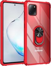 Voor Galaxy A81 schokbestendig transparant TPU + acryl hoesje met ringhouder (rood)