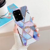 Voor Galaxy A71 Plating Kleurrijk Geometrisch Patroon Mozaïek Marmer TPU Mobiele Telefoon Case Strass Stand Ring (Blauw PR4)