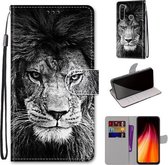 Voor Xiaomi Redmi Note 8 Gekleurde Tekening Cross Textuur Horizontale Flip PU Lederen Case met Houder & Kaartsleuven & Portemonnee & Lanyard (Zwart Wit Leeuwenkop)