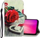 Voor Geschikt voor Xiaomi Redmi Note 8T 3D Gekleurde Tekening Horizontale Flip PU Lederen Case met Houder & Kaartsleuven & Portemonnee (Rode Roos)