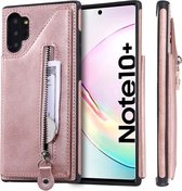 Voor Galaxy Note 10 Plus effen kleur dubbele gesp rits schokbestendige beschermhoes (rose goud)