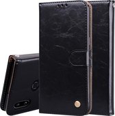 Voor Galaxy A10s Business Style Oil Wax Texture Horizontale Flip Leather Case, met houder & kaartsleuven & portemonnee (zwart)