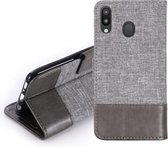 Voor Galaxy M20 MUXMA MX102 Horizontale flip canvas lederen tas met standaard & kaartsleuf & portemonnee-functie (grijs)