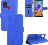 Voor Samsung Galaxy A21s Effen Kleur Huid Voel Magnetische Gesp Horizontale Flip Kalf Textuur PU Lederen Case met Houder & Kaartsleuven & Portemonnee (Blauw)
