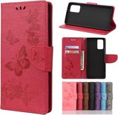 Voor Samsung Galaxy Note20 vlinders reliëf horizontale flip lederen tas met houder & kaartsleuven & portemonnee (rood)