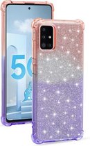 Voor Samsung Galaxy A51 4G gradiënt glitter poeder schokbestendig TPU beschermhoes (oranje paars)