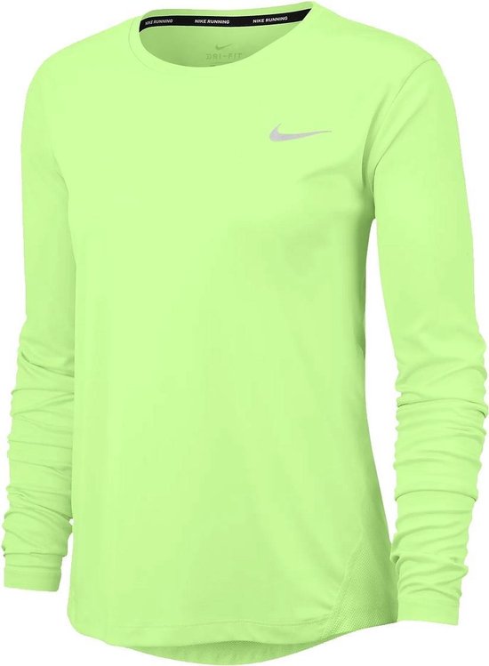 Nike - Miler Top Long Sleeve Women - Harloopshirt Lange Mouwen - XS - Groen  | bol.com