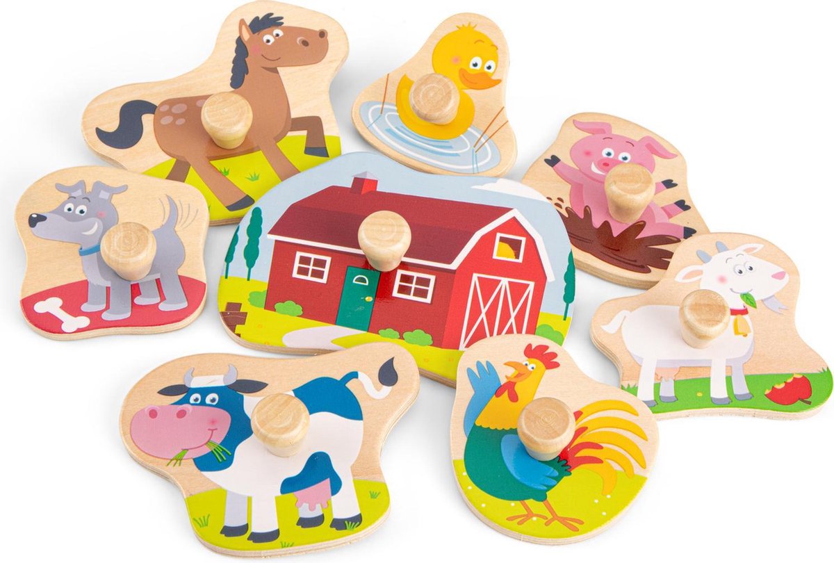Woet® Houten Knoppuzzel Boerderij - 8 Puzzelstukjes - FSC - Houten Puzzel met Knopjes - Educatief Peuterspeelgoed - Vanaf 2 Jaar — afbeelding 3