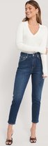 NA-KD Comfort Mom Vrouwen Jeans - Dark Blue - Maat EU 38