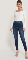 NA-KD Skinny High Waist Open  Vrouwen Jeans - Dark Blue - Maat EU 44