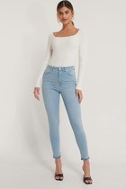 NA-KD Skinny High Waist Open Vrouwen Jeans - Light Blue - Maat EU 38
