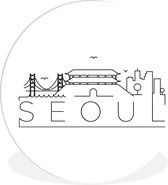 WallCircle - Wandcirkel ⌀ 140 - Skyline "Seoel" zwart op wit - Ronde schilderijen woonkamer - Wandbord rond - Muurdecoratie cirkel - Kamer decoratie binnen - Wanddecoratie muurcirkel - Woonaccessoires