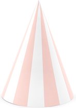 PARTYDECO - 6 roze en witte kartonnen feesthoedjes - Decoratie > Feesthoedjes
