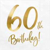 Partydeco - Servetten 60th birthday wit (20 stuks)