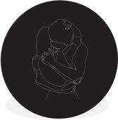 Illustration couple étreignant sur fond noir Assiette en plastique cercle mural ⌀ 120 cm - impression photo sur cercle mural / cercle vivant (décoration murale)