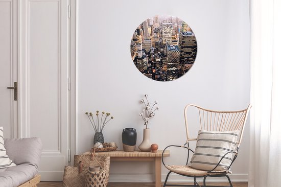 Manhattan d'en haut Wall Circle sticker papier peint 50x50 cm / cercle papier peint / cercle mural / cercle vivant - auto-adhésif et découpe ronde