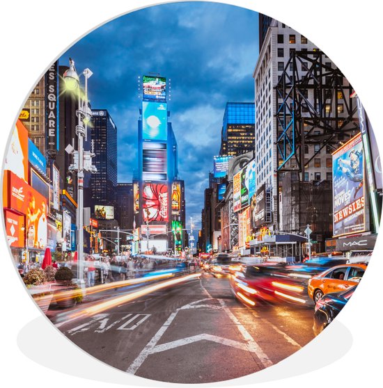 WallCircle - Wandcirkel ⌀ 150 - Times Square bij nacht - Ronde schilderijen woonkamer - Wandbord rond - Muurdecoratie cirkel - Kamer decoratie binnen - Wanddecoratie muurcirkel - Woonaccessoires