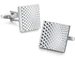 Gekartelde Manchetknopen Heren Zilver Kleurig- Vierkant - Cufflinks - Valentijnsdag - Valentijn Cadeautje voor Hem