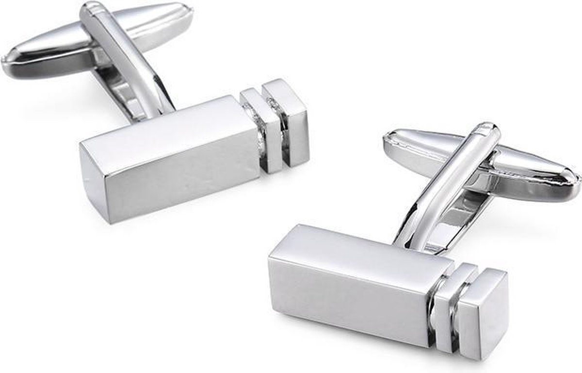 Manchetknopen Heren Zilver Kleurig - Staafvormig met Details - Cufflinks - Papa Cadeau Voor Mannen - Vaderdag