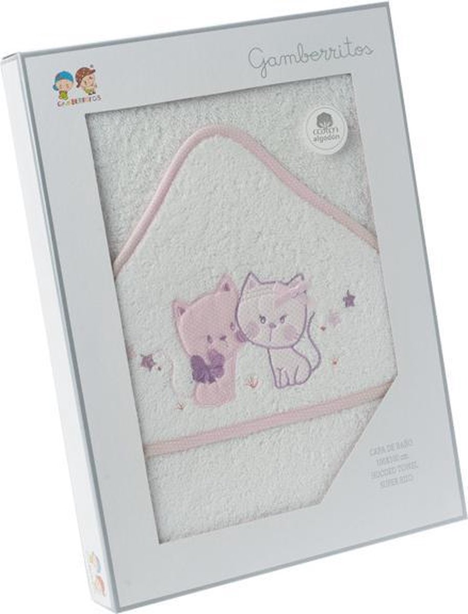 Gamberritos Badcape Katjes 100 X 100 Cm Katoen Wit/roze
