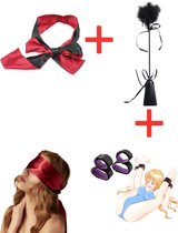 URlife® BDSM Bondage Set- Blinddoek- Inclusief Handboeien & Enkelboeien & Zweep-Erotiek- Seks Toys voor Mannen en Vrouwen– Masker- Kinky- Discreet- Kleur