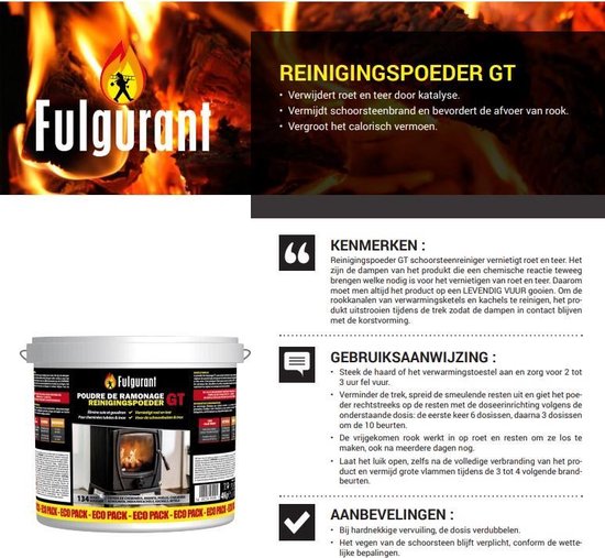 Fulgurant GT Chemisch Schoorsteenvegen 4 KG. Fulgurant GT vernietigt roet en teer
