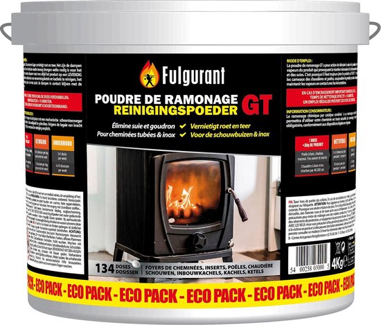 Fulgurant GT Chemisch Schoorsteenvegen 4 KG. Fulgurant GT vernietigt roet en teer