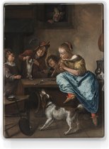 Schilderij - De dansles - Jan Havicksz Steen- 19,5 x 26 cm - Niet van echt te onderscheiden handgelakt schilderijtje op hout - Mooier dan een print op canvas.