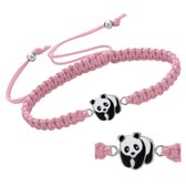 Armband meisje | Katoenen armband, zilveren panda