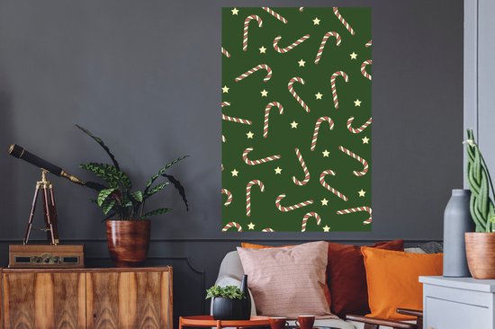 Stickers muraux - Noël - Canne en bonbon - Motif - 80x120 cm - Feuille adhésive