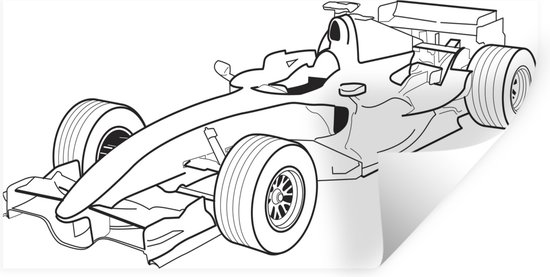 Muurstickers - Sticker Folie - Illustratie van een race auto in zwart-wit - 120x60 cm - Plakfolie - Muurstickers Kinderkamer - Zelfklevend Behang - Zelfklevend behangpapier - Stickerfolie