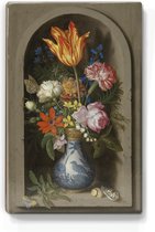 bloemen in een wan-li vaas met verguldsel - Ambrosius bosschaert de oude - 19,5 x 30 cm - Niet van echt te onderscheiden houten schilderijtje - Mooier dan een schilderij op canvas