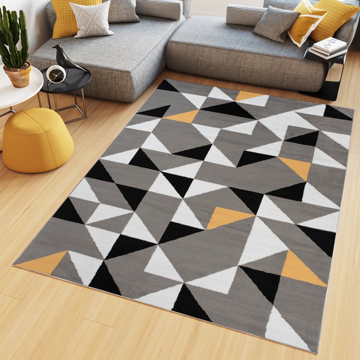 Tapiso Maya Vloerkleed Grijs Laagpolig Geel Tapijten Maat- 180x250