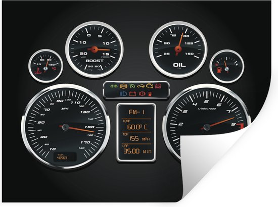 Muurstickers - Sticker Folie - Illustratie van de snelheidsmeters in het dashboard van een sportauto - 160x120 cm - Plakfolie - Muurstickers Kinderkamer - Zelfklevend Behang XXL - Zelfklevend behangpapier - Stickerfolie