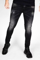 RYMN jeans slimfit zwart met groene en oranje verfspetters size 33