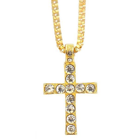 Naar boven dodelijk Doe voorzichtig Kruis met Diamantjes (Zirkonia) - Goud kleurig - Ketting Heren - Ketting  Mannen -... | bol.com