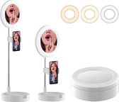 Ringlamp - Inklapbaar tot Doos - Selfie Light LED  - Opbergbaar - Ringflitser - Met Spiegel - 3 lichtstanden - Mee te nemen in de Tas - voor TikTok / Instagram / Make Up / Fotostudio / Lezen